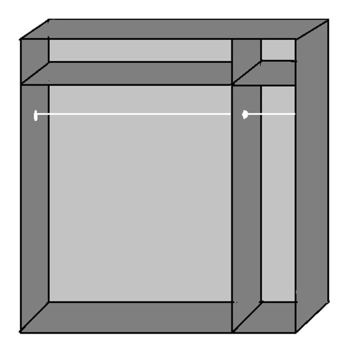 ANVAST 2 door sliding wardrobe in grey finish, with internal hanging rail and shelf visible.