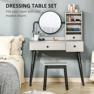 homcom dressing table set with mirror and stool vanity makeup table with 3 drawers and open shelves for bedroom living room grey