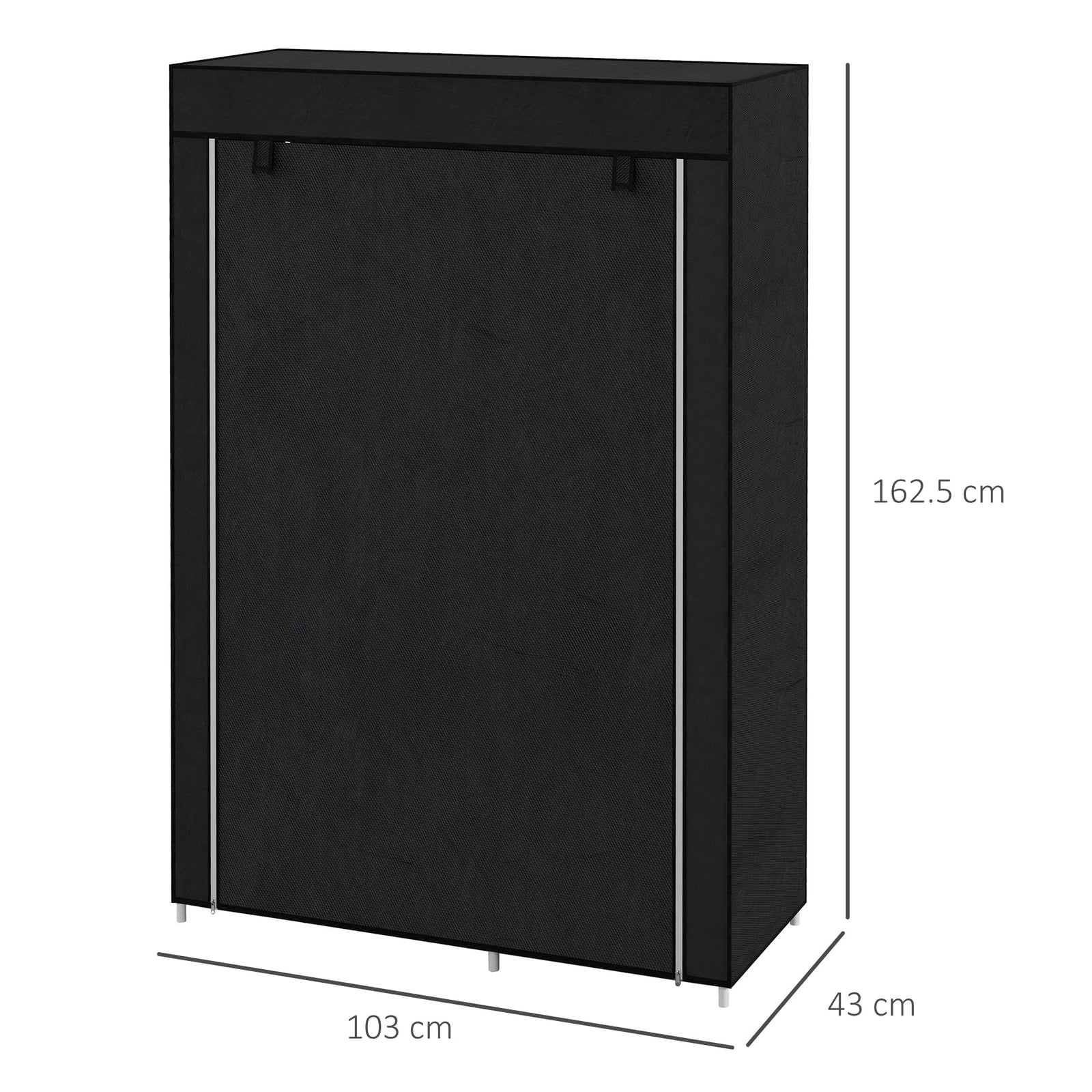 homcom fabric wardrobe portable wardrobe with 6 shelves 1 hanging rail foldable closets 103 x 43 x 162 5 cm black