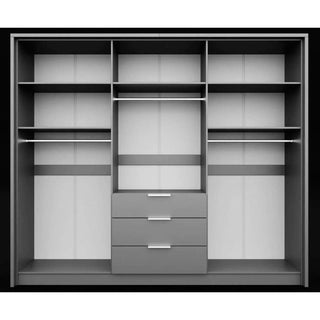Grey 6 door wardrobe with shelving, hanging rail and 3 drawers