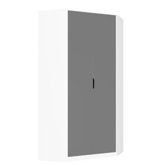 CHOICEWARDROBE SARNIA 93.5cm 2 door corner wardrobe with white frame and grey gloss doors