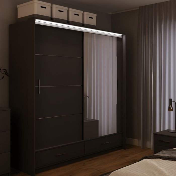 WARRINGTON 2 door sliding wardrobe graphite grey matt with mirrored panel