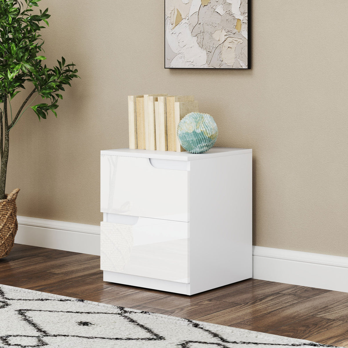 homcom high gloss bedside table set of 2 white