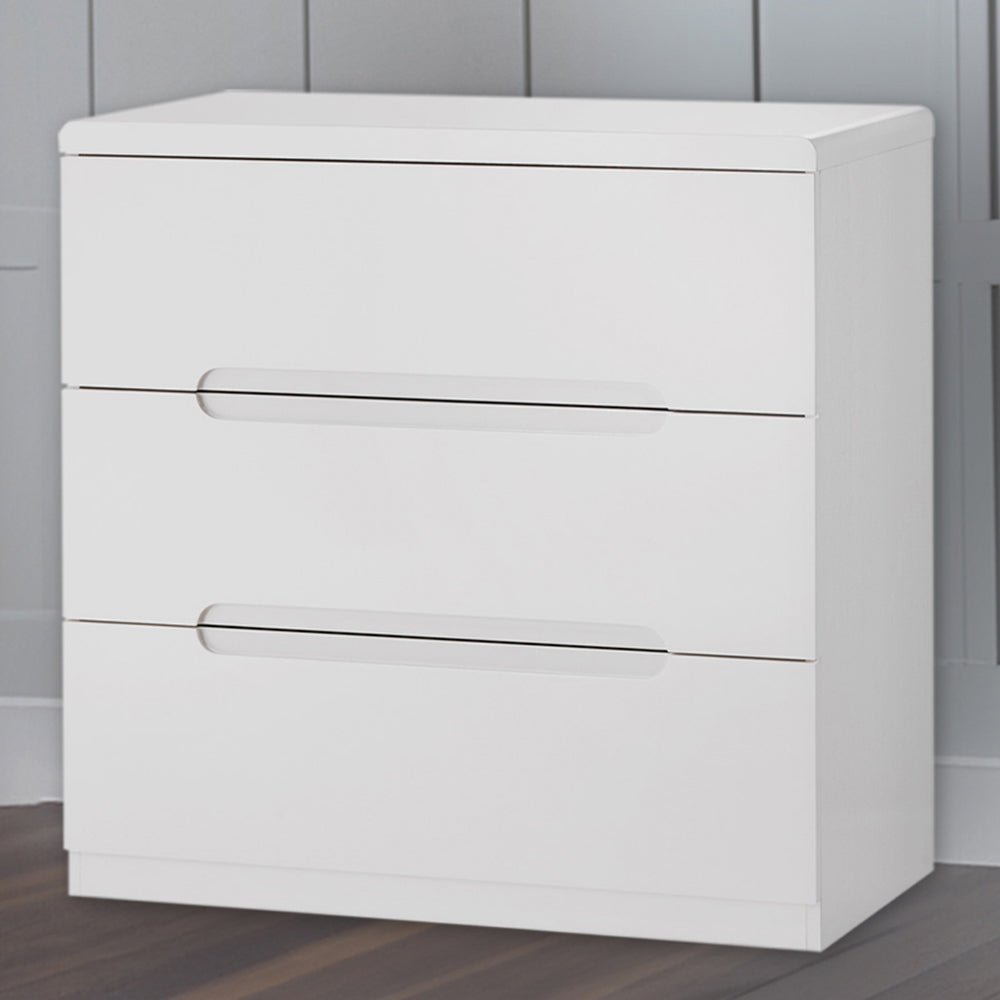 Manhattan white high gloss 3 drawer chest of drawers with recessed handles