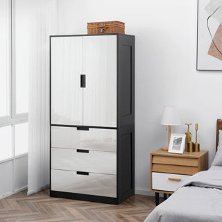 homcom 2 door wardrobe modern wardrobe with 3 drawers and hanging rod for bedroom high gloss white