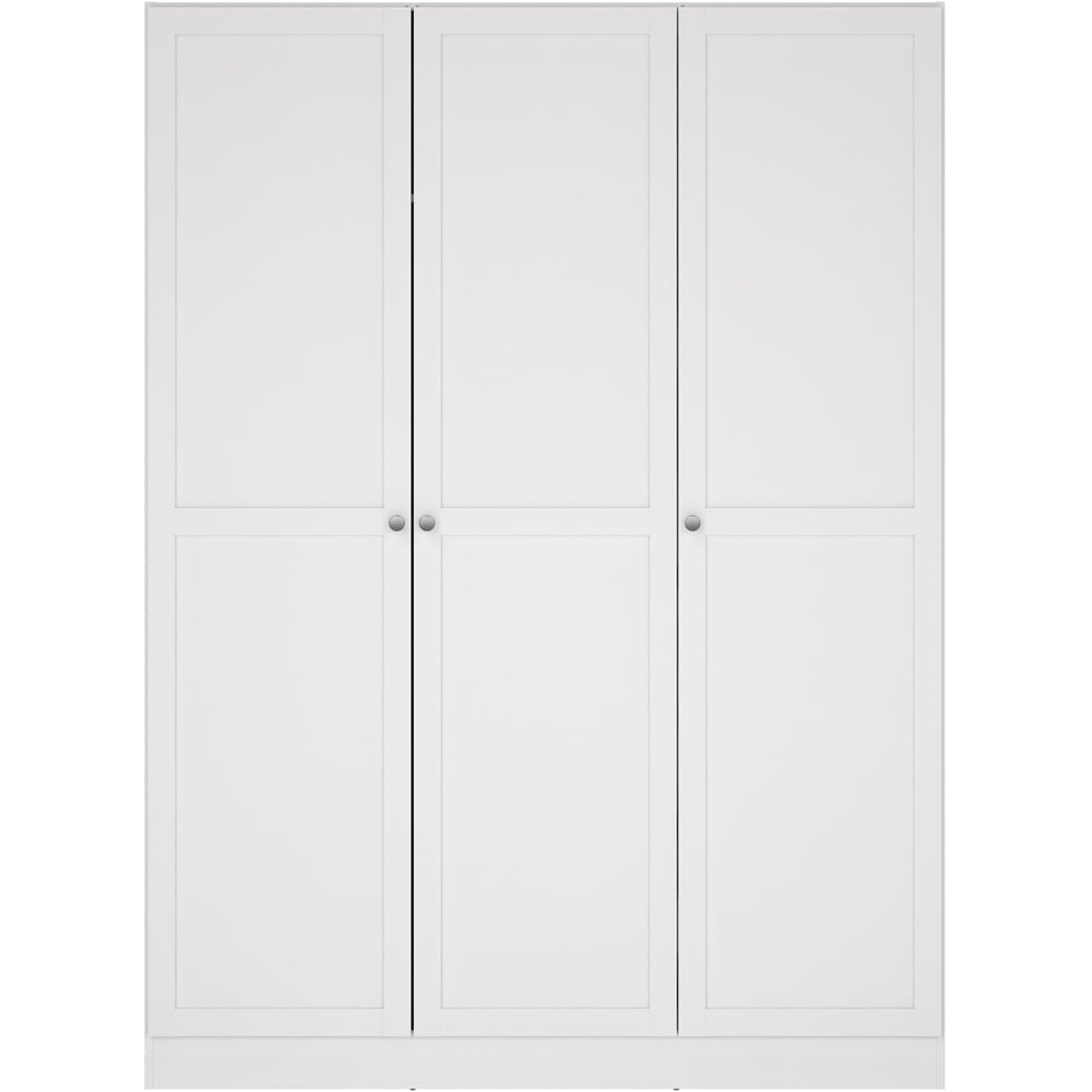 FLORENCE BRANDE 3 door white hinged wardrobe with panelled doors and round handles.