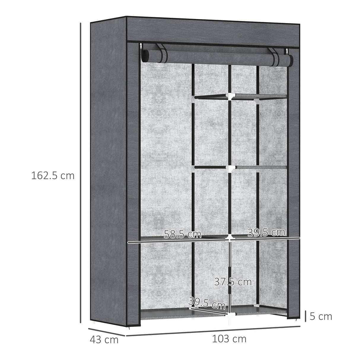 homcom rail and six shelf fabric wardrobe dark grey