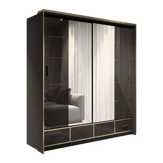 Luxembourg Sliding Wardrobe Mirrored 2 Door 203cm - Black Gloss