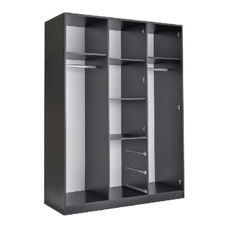 BELLVYN 3 door wardrobe interior with hanging rails, shelves, and 3 drawers