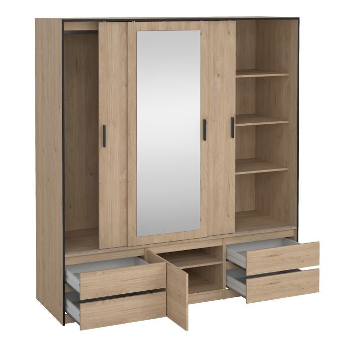 Lacoste 181cm 3-Door Mirrored Sliding Wardrobe – Jackson Hickory Oak – product image 9