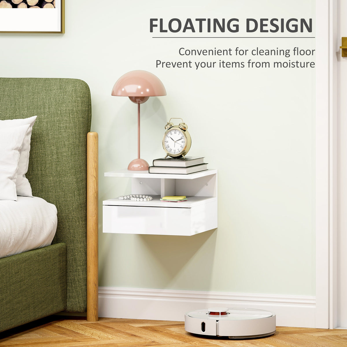 homcom floating high gloss bedside table high gloss white
