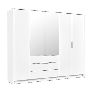 White 5 door wardrobe with mirrored panels and 3 drawers