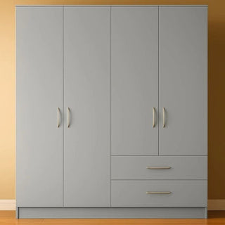 VIANNA 4-door grey wardrobe with 2 drawers and gold handles