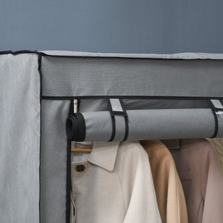 homcom steel frame fabric wardrobe with rail and shelves light grey