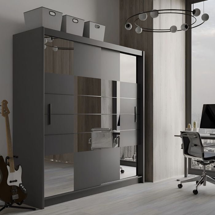 Kinross II graphite 2-door mirrored sliding wardrobe, 203cm wide
