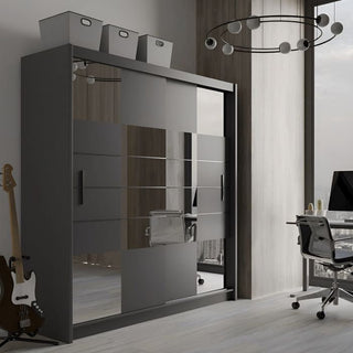 Sliding Wardrobe - KINROSS II 2 Door Mirrored Wardrobe Graphite 203cm