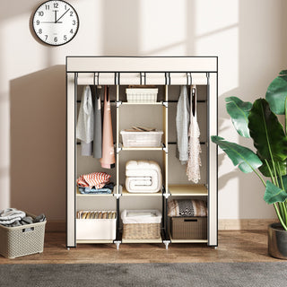 homcom fabric wardrobe with rails and shelves cream white
