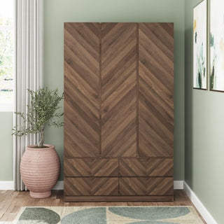 CHARLESTON 3 Door Wardrobe with 4 Drawers in Royal Walnut with Herringbone design
