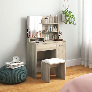 homcom dressing table and stool set with storage wood effect