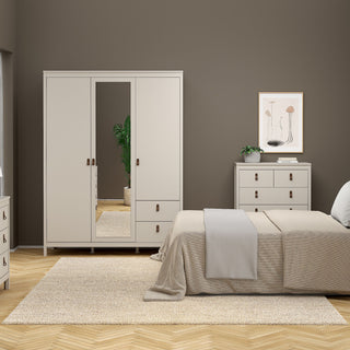 Burnley beige 3 door wardrobe with mirrored centre door and 2 drawers