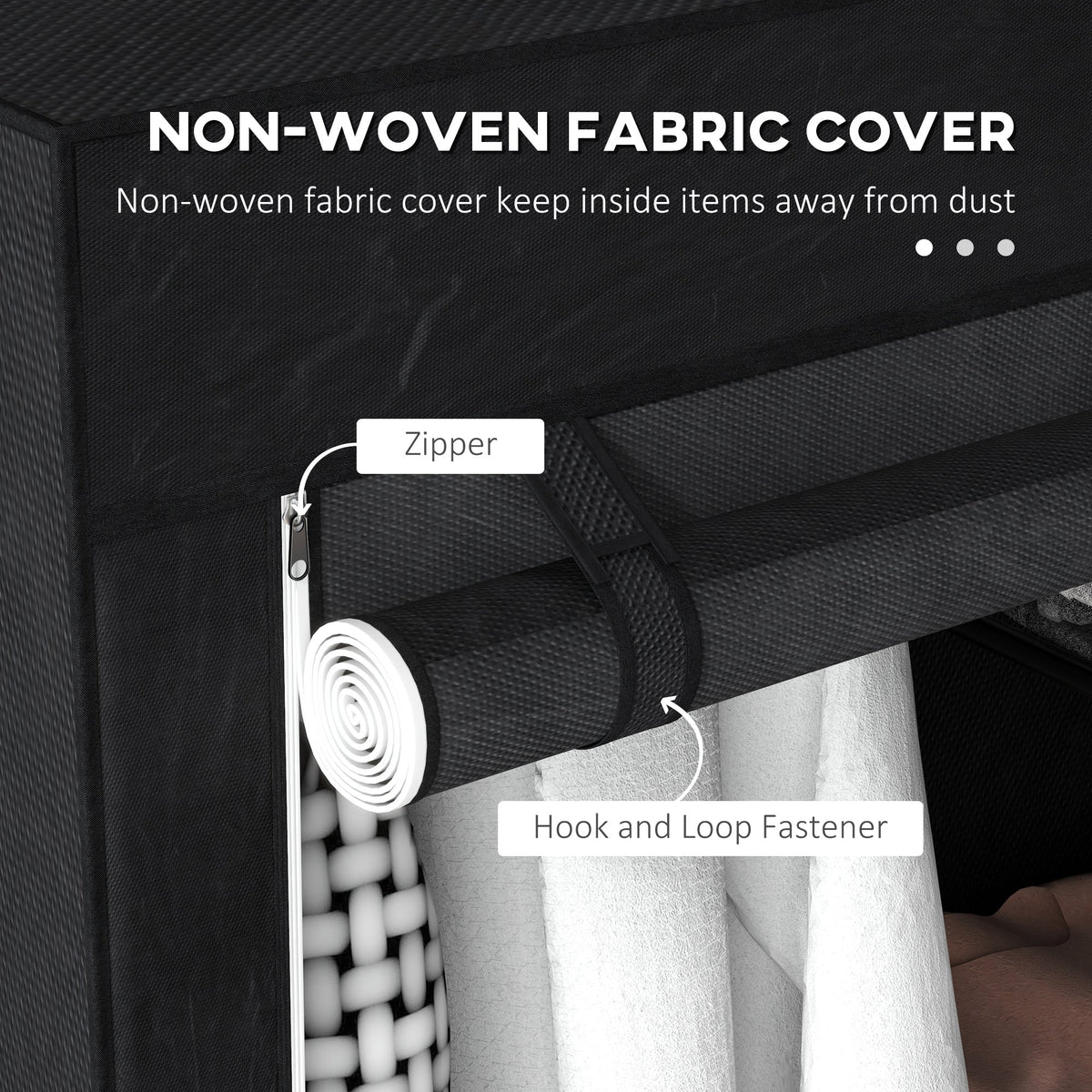 homcom fabric wardrobe portable wardrobe with 6 shelves 1 hanging rail foldable closets 103 x 43 x 162 5 cm black