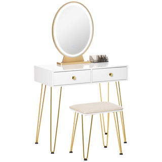 homcom dressing table with led mirror and cushioned stool vanity desk with acrylic lipstick holder and 2 drawers makeup table for bedroom white