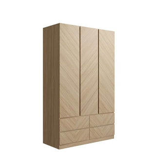 3-door Euro Oak wardrobe with herringbone wood grain and four drawers