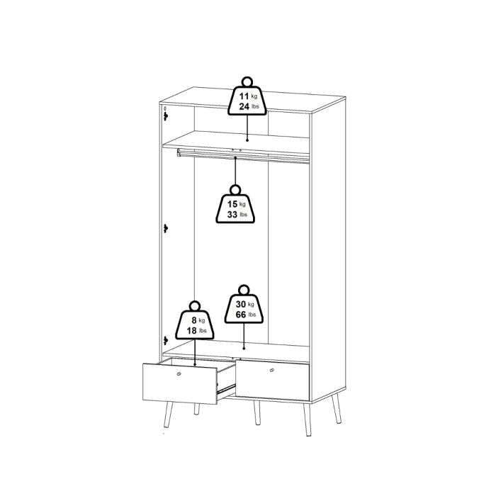 Cobalt 98.7cm 2-Door Wardrobe with 2 Drawers – Dark Grey & Oak – product image 11