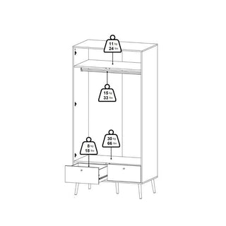 Wardrobe - COBALT 2 Door Wardrobe Dark Grey 98.7cm Skandi