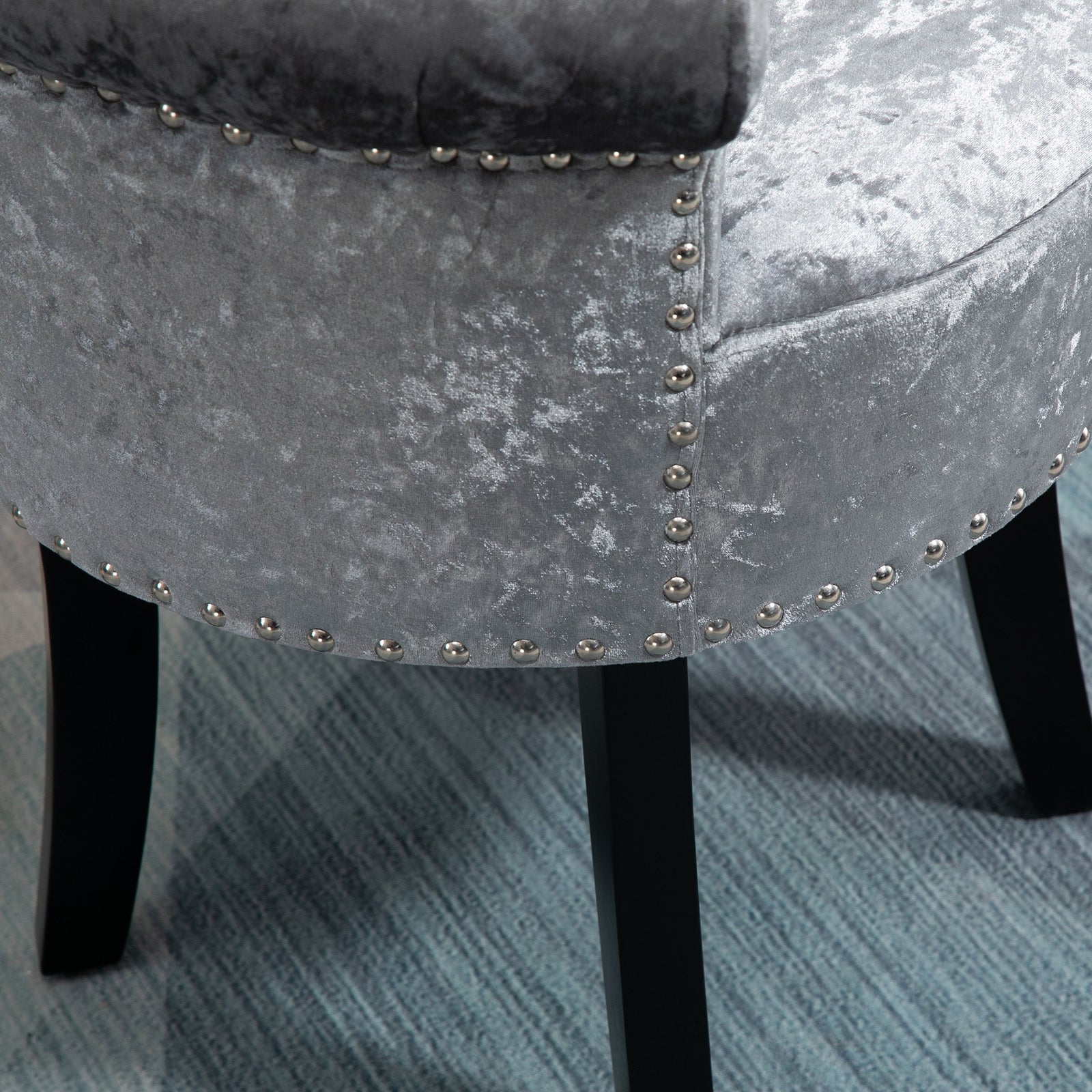 homcom dressing table stool with rubber wood legs ice velvet vanity stool for living room bedroom grey