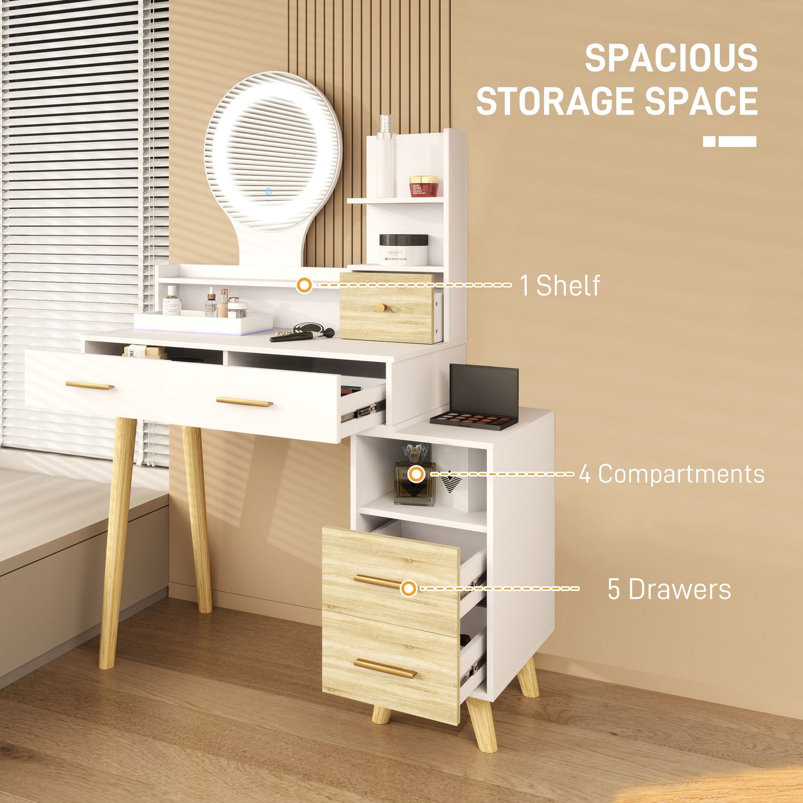 homcom elegant dressing table with storage white