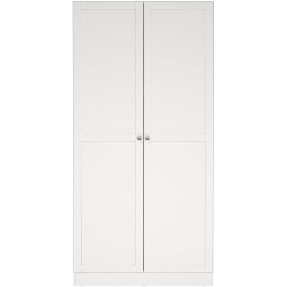 Florence Brande white 2-door wardrobe with minimalist panel doors and round handles.