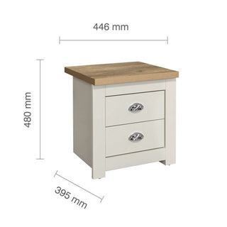 Highland Wooden Bedside Cabinet With 2 Drawers In Cream And Oak