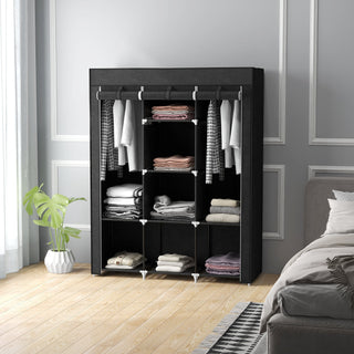 homcom fabric wardrobe with rails and shelves black