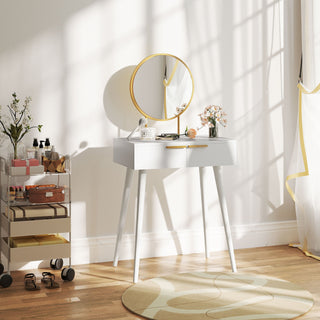 homcom elegant dressing table with round mirror 60 x 40 x 123 cm white