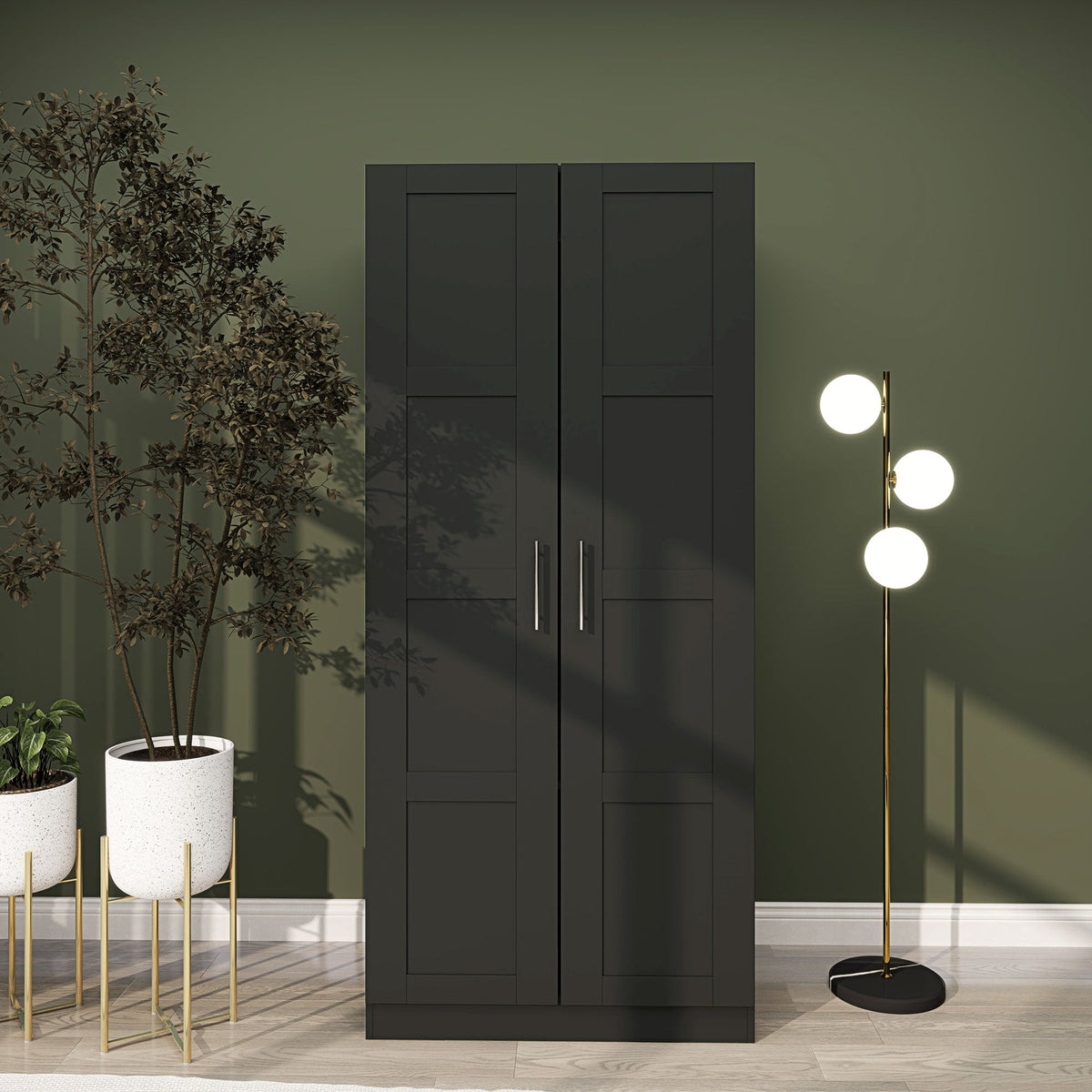 homcom double panel door wardrobe with shelves black