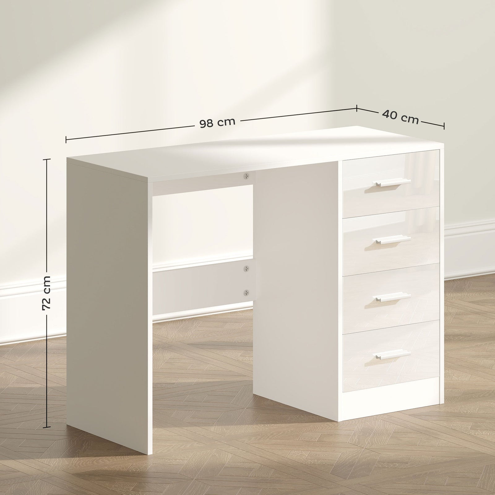 homcom computer desk with drawers dressing table high gloss home office writing workstation white