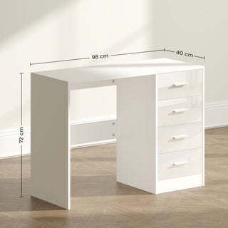 homcom computer desk with drawers dressing table high gloss home office writing workstation white