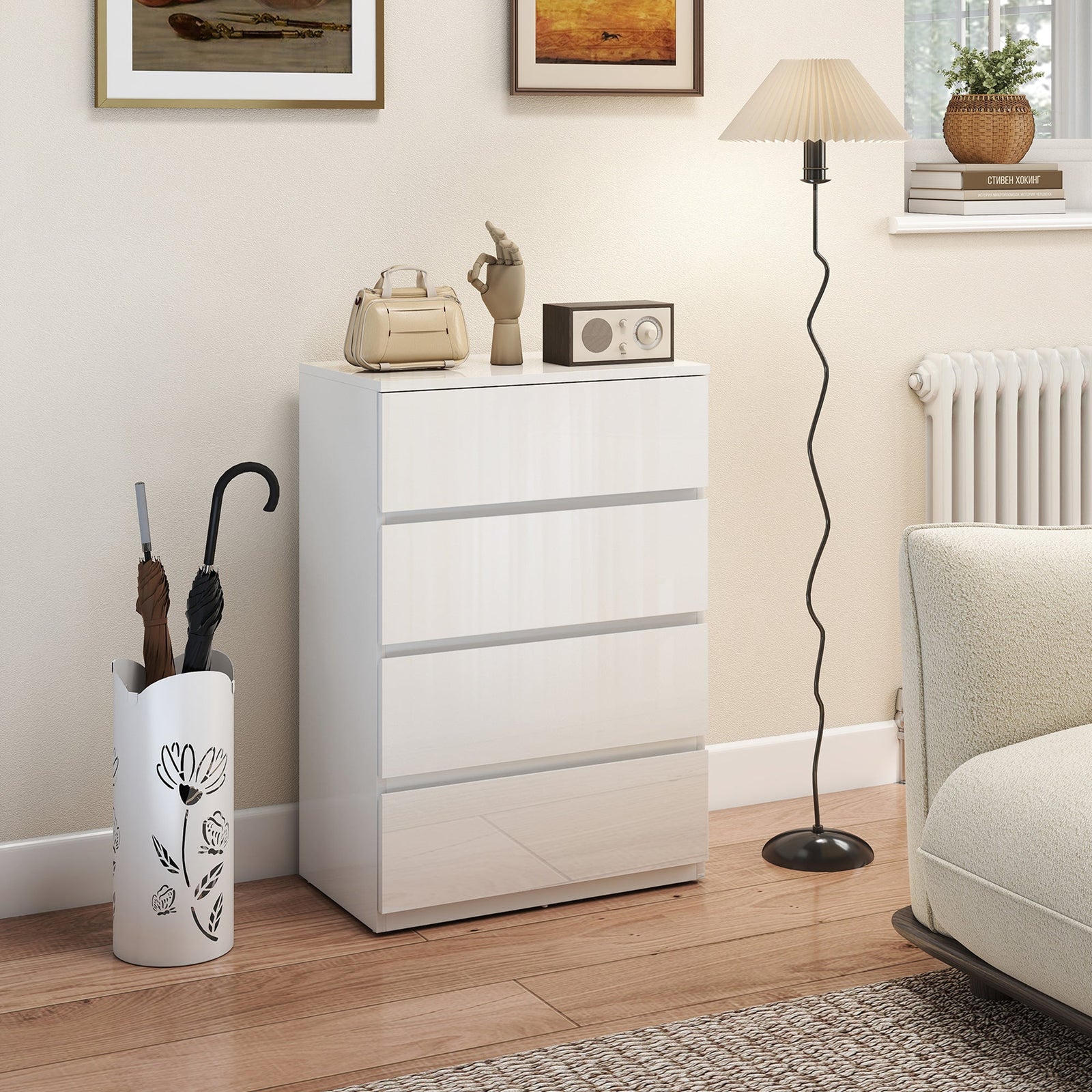 homcom high gloss chest of drawers 4 drawer storage cabinets modern dresser for bedroom white