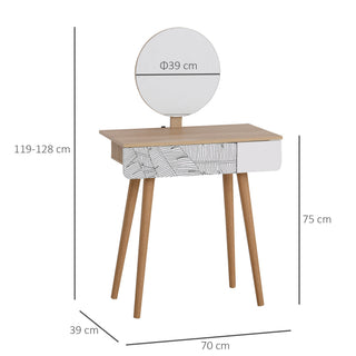 homcom dressing table with drawer and mirror height adjustable wooden oak color bedroom dressing room elegant and durable