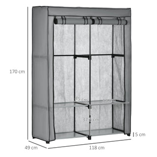 homcom steel frame fabric wardrobe with rail and shelves light grey