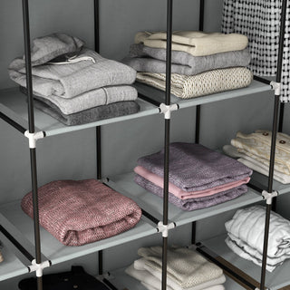 homcom fabric wardrobe for bedroom portable cloth wardrobe with 10 compartments 2 hanging rails and 4 fabric drawers 166 x 42 5 x 169 5cm dark grey