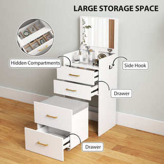 homcom compact dressing table and stool set with storage white