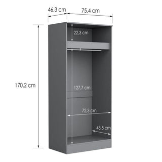ARVELLO 2 door wardrobe in grey with dimensions 75.4cm width, 170.2cm height