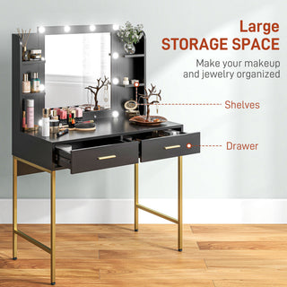 homcom dressing table set with storage and stool black