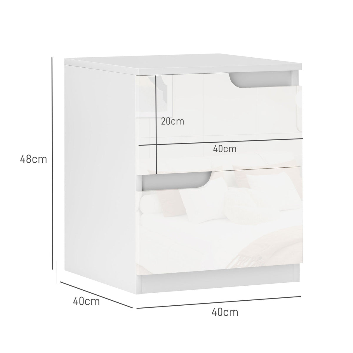 homcom high gloss bedside table white