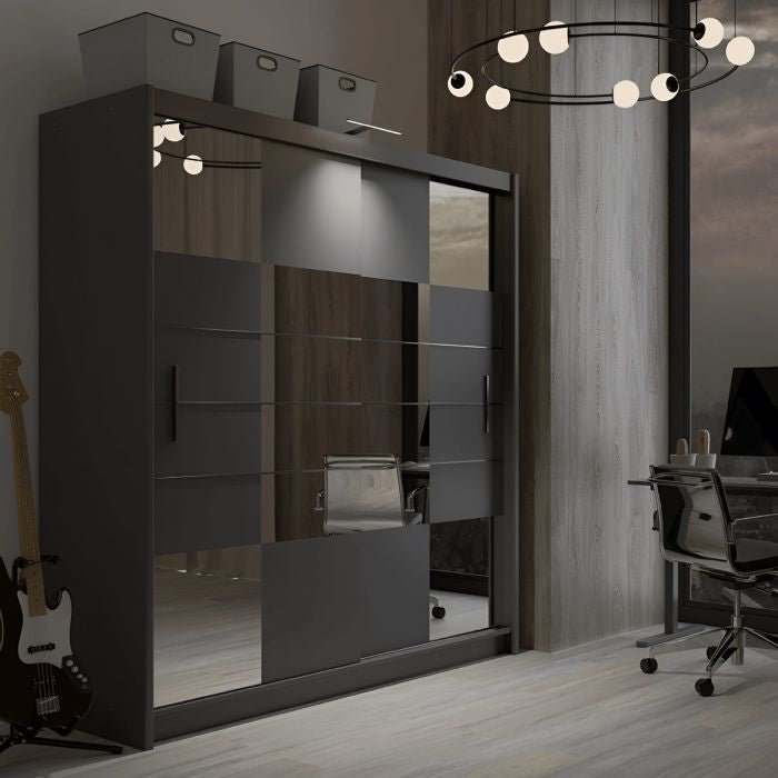 Kinross II 203cm 2-Door Mirrored Sliding Wardrobe – Graphite – product image 2