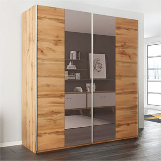 2-door sliding wardrobe in oak wotan effect with mirrored doors, 200cm wide