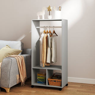 homcom open wardrobe on wheels bedroom wardrobe with clothes hanging rail 2 storage shelves mobile garment rack for cloakroom hallway grey