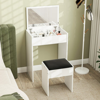 homcom dressing table with mirror and stool vanity makeup table with flip up mirror vanity desk with storage unit and padded seat white